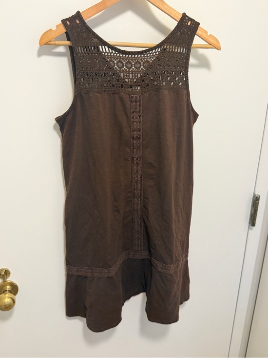 J. Jill Dresses & Skirts - J. Jill Brown Lace-Trim Petite Dress size Medium M midi length dress